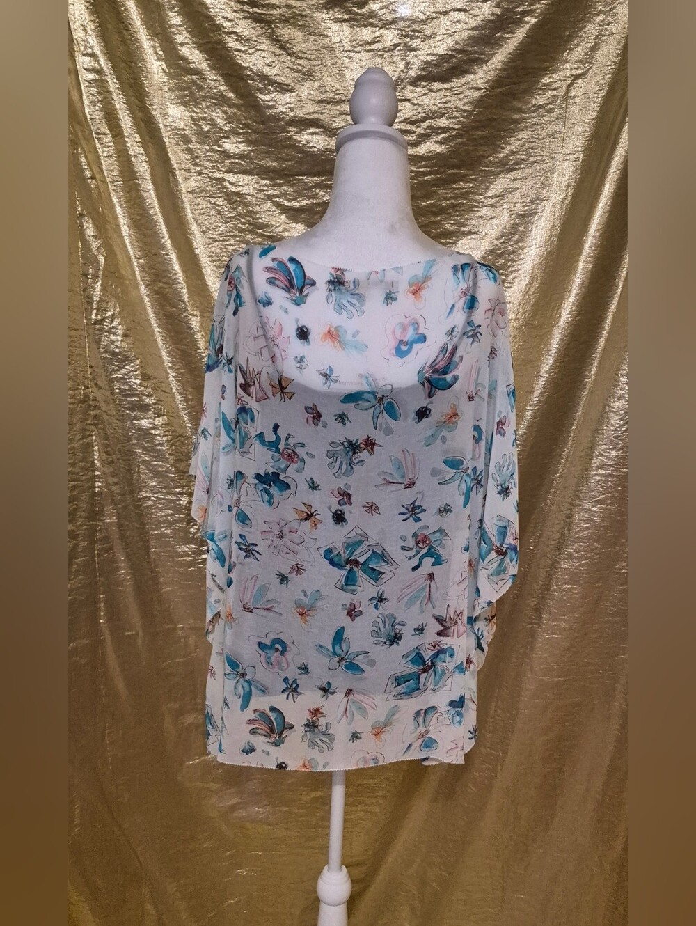 RACHEL Rachel Roy Sheer White and Floral Tie-Waist Top - Picture 2 of 8